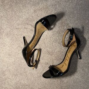 Sam Edelman Glossy Black Ankle Strap Heels